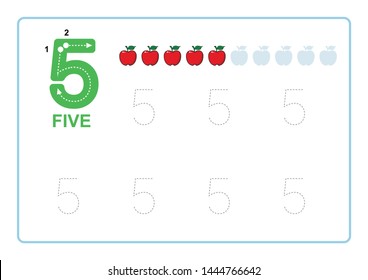 number tracing writing tracing worksheet kindergarten stock vector royalty free 1444766642 shutterstock