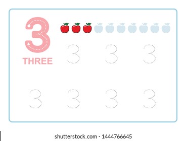 number tracing writing tracing worksheet kindergarten stock vector royalty free 1444766645 shutterstock