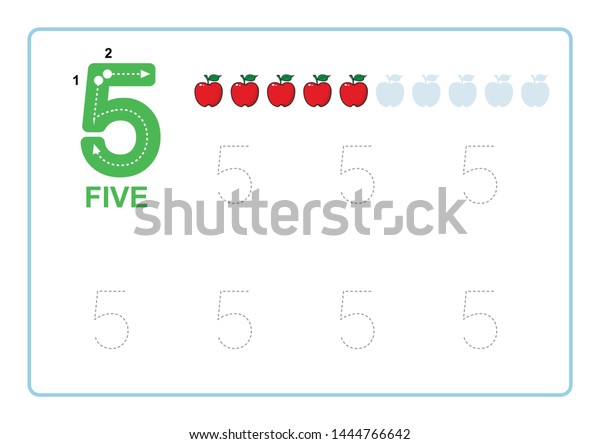 number tracing writing tracing worksheet kindergarten stock vector royalty free 1444766642 shutterstock