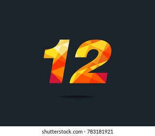 Number twelve 12 Logo Icon, filled with geometric pattern. polygon letter. Vector Element.

