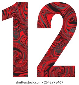 Número Doze Com Padrão Preto E Vermelho Abstrato