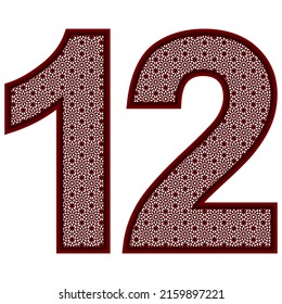 Number Twelve With Islamic Pattern Vector Illustration. Number 12 With Arabic Pattern Isolated On A White Background
