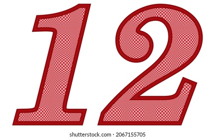 Number Twelve With Square Pattern Vector Illustration. Number 12 With Square Texture Isolated On A White Background
