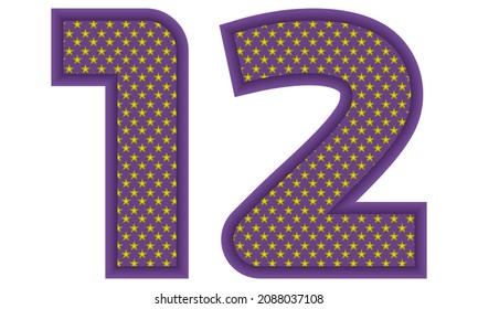 Number Twelve With Star Shaped Pattern Vector Illustration. Number 12 With Star Texture Isolated On A White Background
