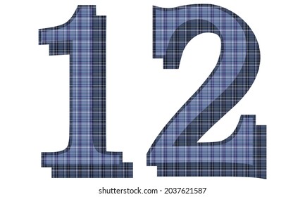 Nummer zwölf mit Textil-Vektorgrafik. Nummer 12 mit Muster einzeln auf weißem Hintergrund
