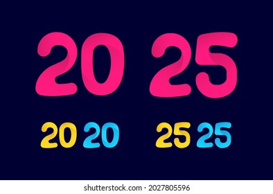 Number twenty (20) and twenty five (25) funny logo designs. Colorful numbers collection. Cartoon, cute, playful template