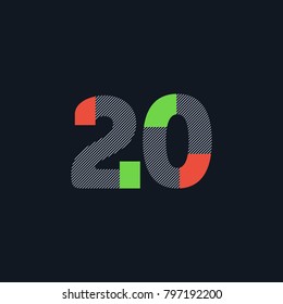 Number twenty 20 Logo Icon, filled with line pattern. Vector 