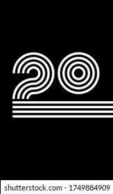 Number Twenty 20 Made Out Of Concentric Lines, Black And White Design