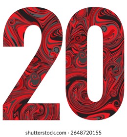 Number Twenty With Abstract Black And Red Pattern