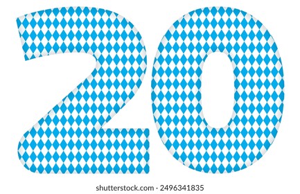 Number Twenty With Bavarian Oktoberfest Seamless Pattern Vector Illustration. Number 20 Isolated On A White Background
