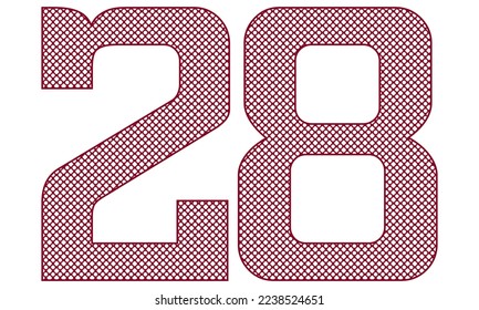 Número Veintiocho Con Ilustración Del Vector De Patrón Abstracto. Número 28 Aislado En Un Fondo Blanco
