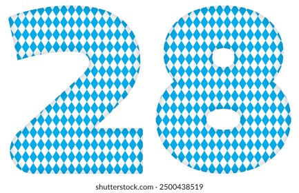 Number Twenty Eight With Bavarian Oktoberfest Seamless Pattern Vector Illustration. Number 28 Isolated On A White Background
