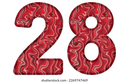 Número Veintiocho Con Ilustración Del Vector De Textura De Mármol Líquido. Número 28 Aislado En Un Fondo Blanco
