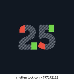 Number twenty five 25 Logo Icon, filled with line pattern. Vector 