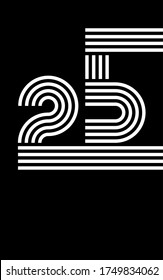 Number Twenty Five 25 Made Out Of Concentric Lines, Black And White Design