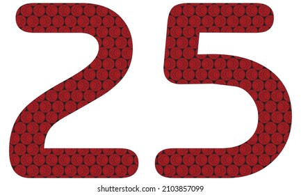 Nummer fünfundzwanzig mit abstrakter Mustervektor-Illustration. rote und schwarze Zahl 25 einzeln auf weißem Hintergrund
