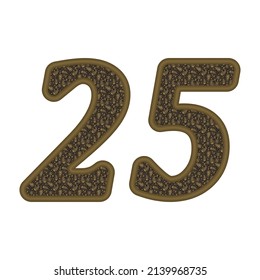 Number Twenty Five With Arabian Style Arabesque Pattern Eastern Ethnic Ornament. Number 25 Isolated On A White Background
