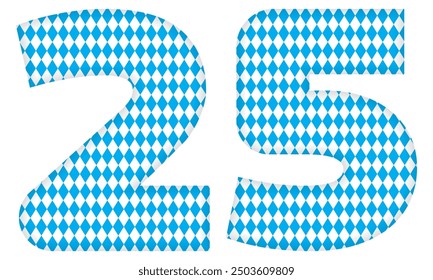 Number Twenty Five With Bavarian Oktoberfest Seamless Pattern Vector Illustration. Number 25 Isolated On A White Background
