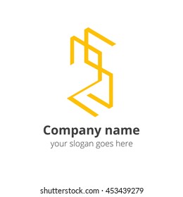 Number twenty five line vector flat design style for logo or icon template with yellow color. Isolated symbol two and five on white background.