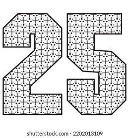 Número Veinticinco Con Ilustración Del Vector De Patrón De Balas De Fútbol. Número 25 Con Patrón De Balas De Fútbol Aislado En Fondo Blanco
