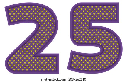 Number Twenty Five With Star Shaped Pattern Vector Illustration. Number 25 With Star Texture Isolated On A White Background
