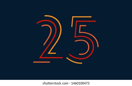 Number twenty five vector font alphabet, modern dynamic flat design with brilliant colorful for your unique elements design ; logo, corporate identity, application, creative poster & more 