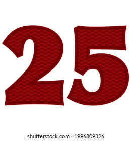 Number Twenty Five Vector Illustration. Red Number 25 With Abstract Pattern Isolated On A White Background
