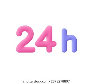 Number twenty four, 24 hours. Support service, time, working hours, delivery concept. 3d vector icon. Cartoon minimal style.