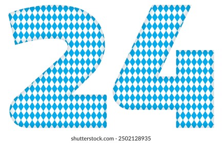 Number Twenty Four With Bavarian Oktoberfest Seamless Pattern Vector Illustration. Number 24 Isolated On A White Background
