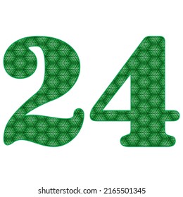 Number Twenty Four With Leaves Pattern Vector Illustration. Green Number 24 With Ecological Texture Isolated On A White Background
