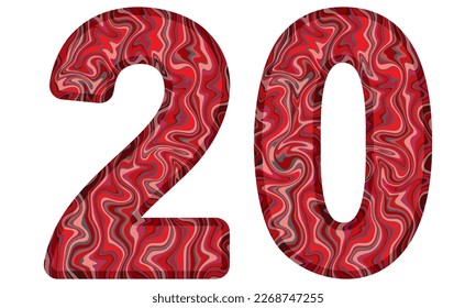 Number Twenty With Liquid Marble Texture Vector Illustration. Number 20 Isolated On A White Background
