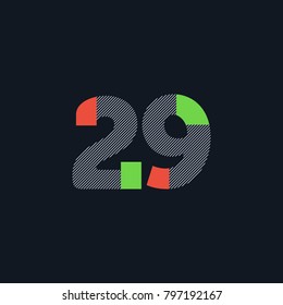 Number twenty nine 29 Logo Icon, filled with line pattern. Vector 