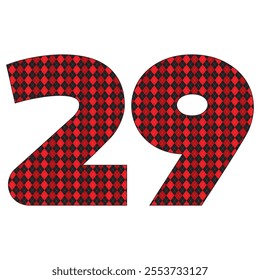 Number Twenty Nine With Argyle Pattern Vector Illustration. Number 29 Isolated On A White Background
