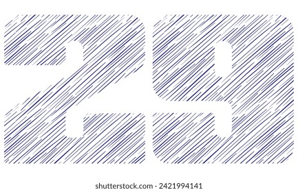 Number Twenty Nine With Hand Drawn Pattern Vector Illustration. Number 29 With Line Pattern Isolated On A White Background
