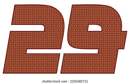 Number Twenty Nine With Japanese Seamless Vintage Pattern Vector Illustration. Number 29 Isolated In A White Background