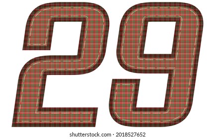 Number Twenty Nine With Plaid Pattern Vector Illustration. Colorful Textile Number 29 Isolated On A White Background
