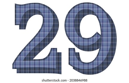 Número Veintinueve Con Ilustración De Vectores Textiles. Número 29 Con Patrón De Placa Aislado En Fondo Blanco
