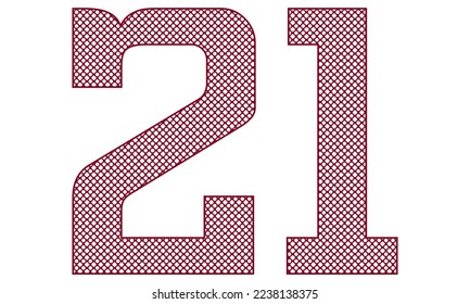 Number Twenty One With Abstract Pattern Vector Illustration. Number 21 Isolated On A White Background
