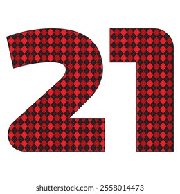 Number Twenty One With Argyle Pattern Vector Illustration. Number 21 Isolated On A White Background
