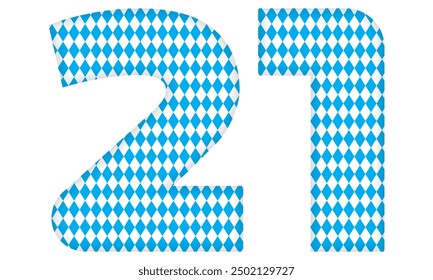 Number Twenty One With Bavarian Oktoberfest Seamless Pattern Vector Illustration. Number 21 Isolated On A White Background
