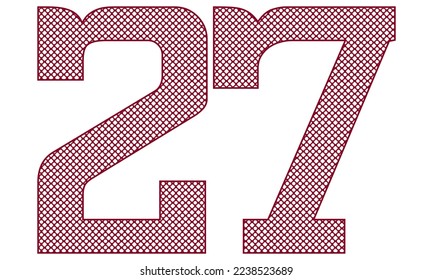 Number Twenty Seven With Abstract Pattern Vector Illustration. Number 27 Isolated On A White Background
