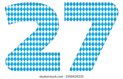 Number Twenty Seven With Bavarian Oktoberfest Seamless Pattern Vector Illustration. Number 27 Isolated On A White Background
