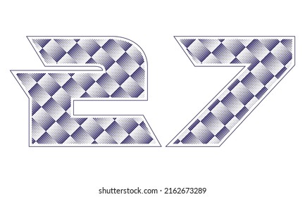 Number Twenty Seven With Dotted Pattern Vector Illustration. Blue Number 27 Isolated On A White Background
