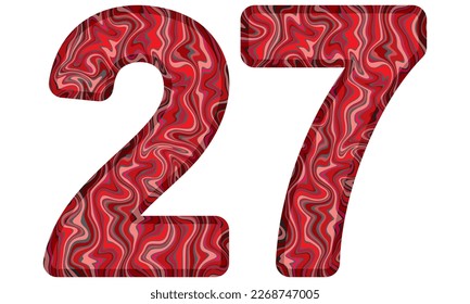 Number Twenty Seven With Liquid Marble Texture Vector Illustration. Number 27 Isolated On A White Background
