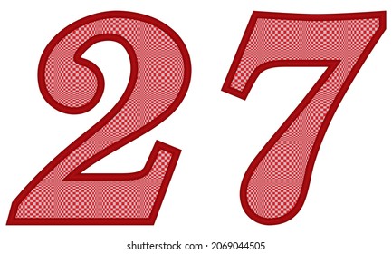Number Twenty Seven With Square Pattern Vector Illustration. Number 27 With Square Texture Isolated On A White Background

