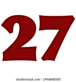 Number Twenty Seven Vector Illustration. Red Number 27 With Abstract Pattern Isolated On A White Background
