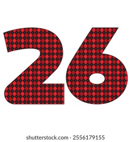 Number Twenty Six With Argyle Pattern Vector Illustration. Number 26 Isolated On A White Background
