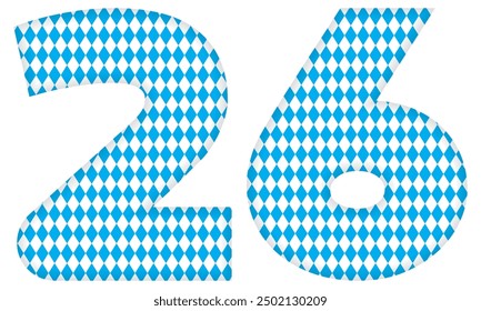 Number Twenty Six With Bavarian Oktoberfest Seamless Pattern Vector Illustration. Number 26 Isolated On A White Background
