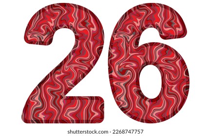 Number Twenty Six With Liquid Marble Texture Vector Illustration. Number 26 Isolated On A White Background