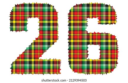 Número Veintiséis Con Textura Textil. Número 26 Con Patrón De Placa Aislado En Fondo Blanco

